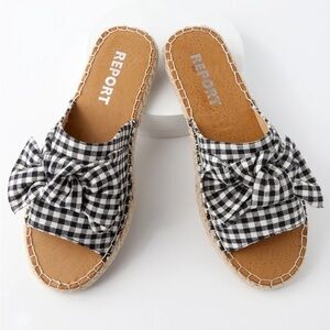Lulu’s Report Camrin Black And White Gingham Bow Sandals
